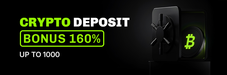 Crypto deposit bonus 160% up to 1000